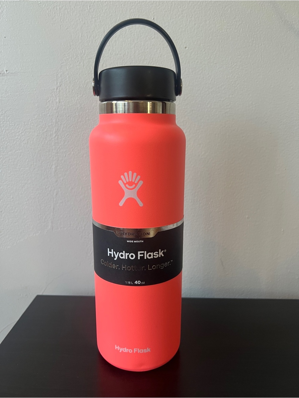 New Hydro Flask Coral/Black Wide Mouth Water Bottle